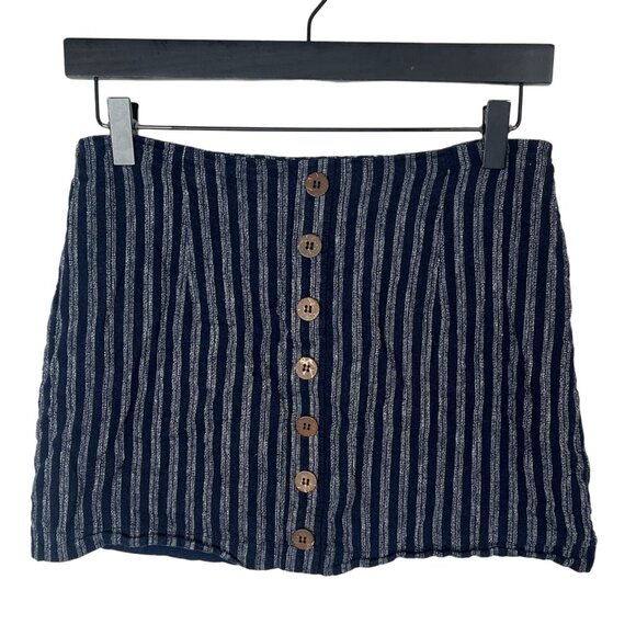 Forever 21 Blue White Linen Blend Striped Button Front Mini Skirt Medium - Picture 1 of 12